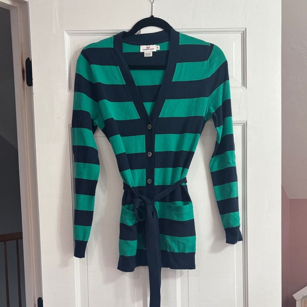 Striped Green and Navy Women's Vineyard Vines Sweater
